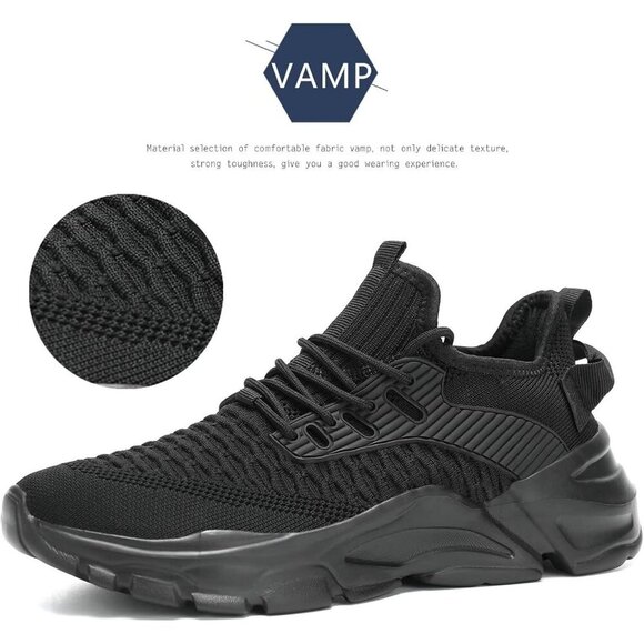Men's Mesh Black Non Slip, Breathable, Athletic Sports Fashion Sneakers Shoes - Picture 4 of 7